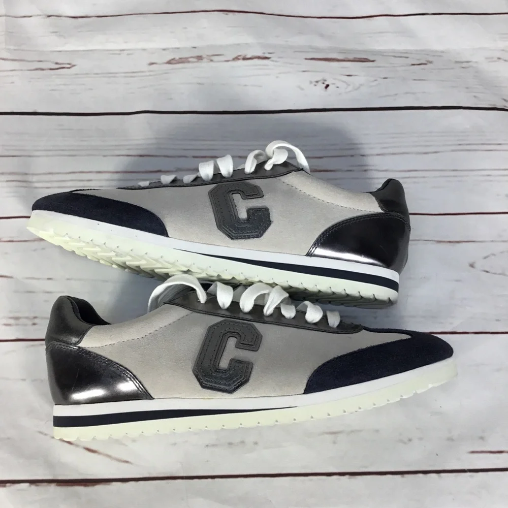 New Coach Ian Mirror Suede Metallic/Navy Low Top Shoe Size 7.5B Preppy Quiet Lux